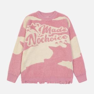 Concert Outfit Color Block Letter Jacquard Sweater