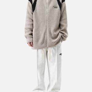 Concert Outfit Color Block Zipper Sweater Jacket