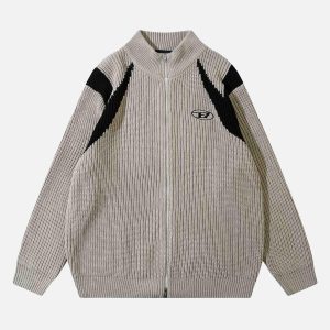 Concert Outfit Color Block Zipper Sweater Jacket