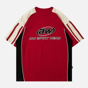 Concert Outfit Color-Blocked Strip Racing T-Shirt