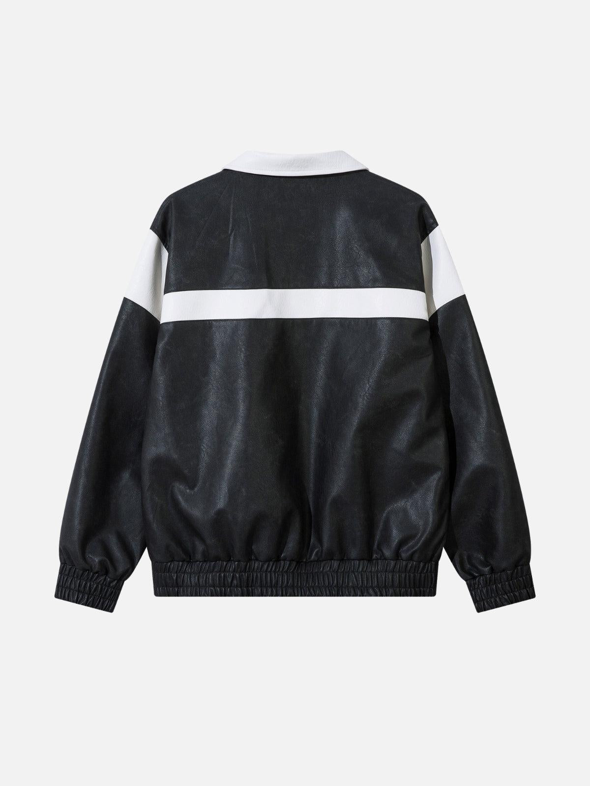 Concert Outfit Color Blocking Stripe Faux Leather Jacket Concert Outfit Color Blocking Stripe Faux Leather Jacket