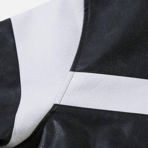 Concert Outfit Color Blocking Stripe Faux Leather Jacket
