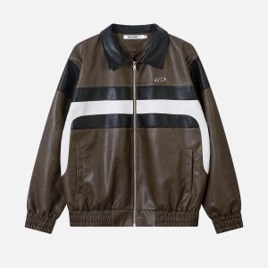 Concert Outfit Color Blocking Stripe Faux Leather Jacket