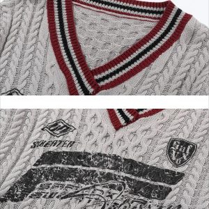 Concert Outfit Colorblock Lettering V-Neck Sweater