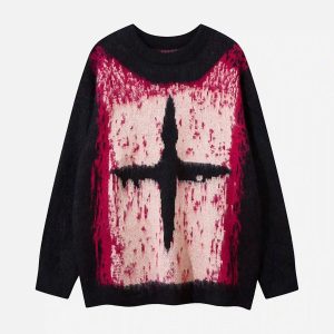 Concert Outfit Contrast Color Cross Sweater