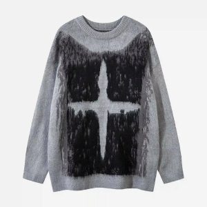 Concert Outfit Contrast Color Cross Sweater
