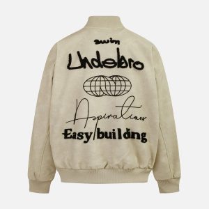 Concert Outfit Contrast Color Embroidery Bomber Jacket