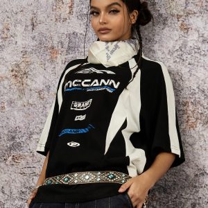 Concert Outfit Contrast Color Motorcycle Print T-Shirt