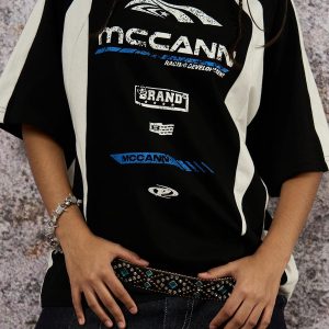 Concert Outfit Contrast Color Motorcycle Print T-Shirt