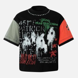 Concert Outfit Contrast Color Patchwork Print T-Shirt