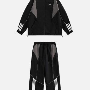 Concert Outfit Contrast color patchwork Track Jacket
