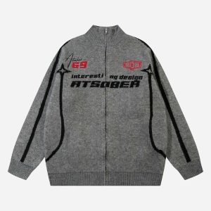 Concert Outfit Contrast Color Racing Zip-Up Cardigan