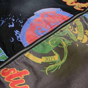Concert Outfit Contrast Color Spliced Graffiti Zip Up Jacket