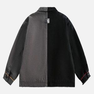 Concert Outfit Contrast Color Spliced Graffiti Zip Up Jacket