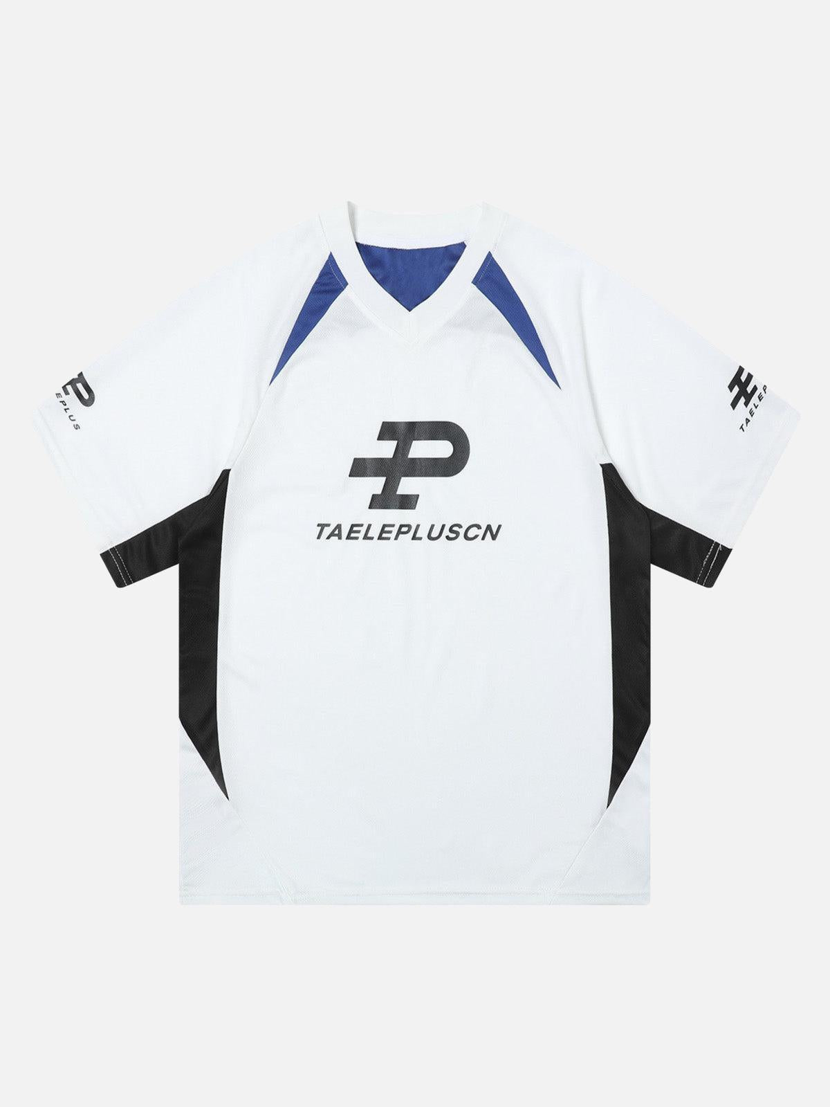 Concert Outfit Contrast Color Sporty V-Neck Jersey T-Shirt Concert Outfit Contrast Color Sporty V-Neck Jersey T-Shirt