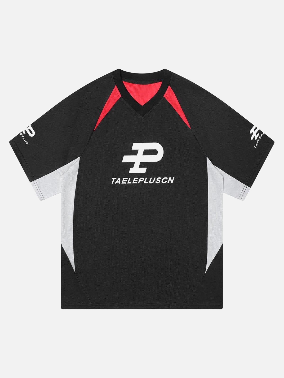 Concert Outfit Contrast Color Sporty V-Neck Jersey T-Shirt Concert Outfit Contrast Color Sporty V-Neck Jersey T-Shirt