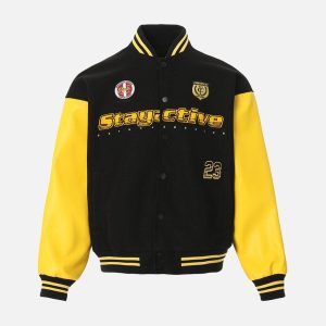 Concert Outfit Contrast Color Stitching Embroidery Bomber Jacket