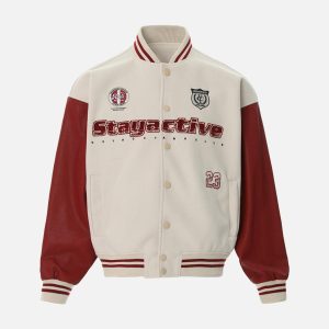 Concert Outfit Contrast Color Stitching Embroidery Bomber Jacket