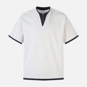 Concert Outfit Contrast Color Stitching Faux Two-Piece T-Shirt