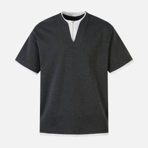 Concert Outfit Contrast Color Stitching Faux Two-Piece T-Shirt