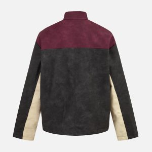 Concert Outfit Contrast Color Suede PU Leather Jacket