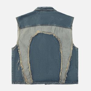 Concert Outfit Contrast Denim Heart Stitching Street Rap Vest