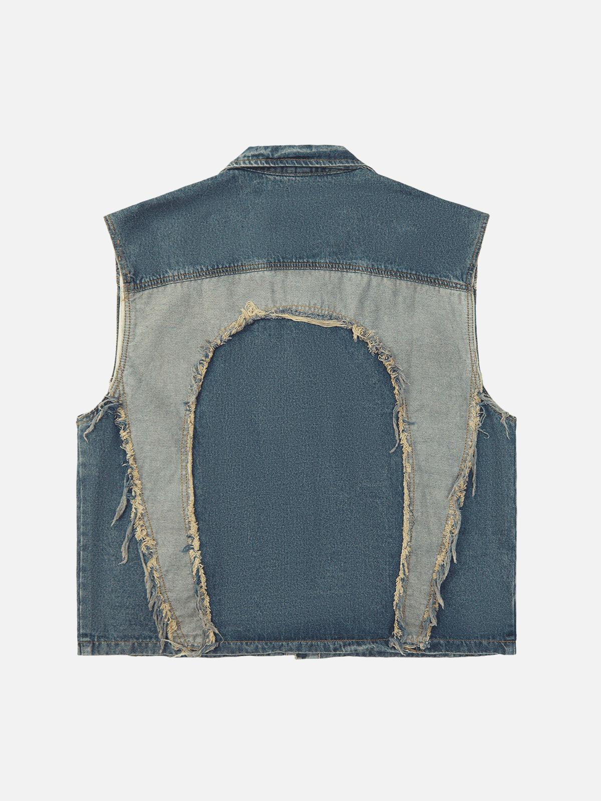Concert Outfit Contrast Denim Heart Stitching Street Rap Vest Concert Outfit Contrast Denim Heart Stitching Street Rap Vest