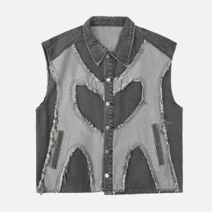 Concert Outfit Contrast Denim Heart Stitching Street Rap Vest