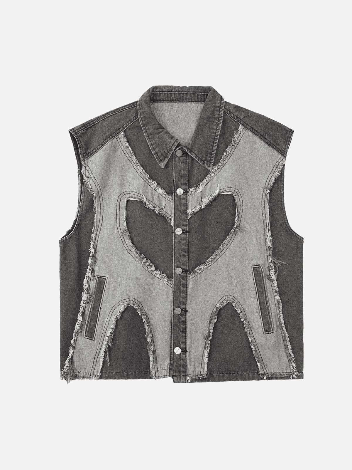 Concert Outfit Contrast Denim Heart Stitching Street Rap Vest Concert Outfit Contrast Denim Heart Stitching Street Rap Vest