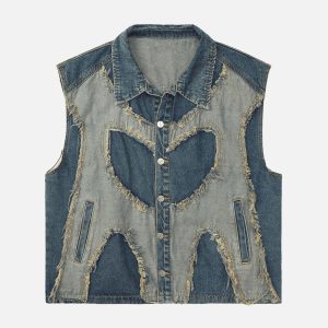 Concert Outfit Contrast Denim Heart Stitching Street Rap Vest