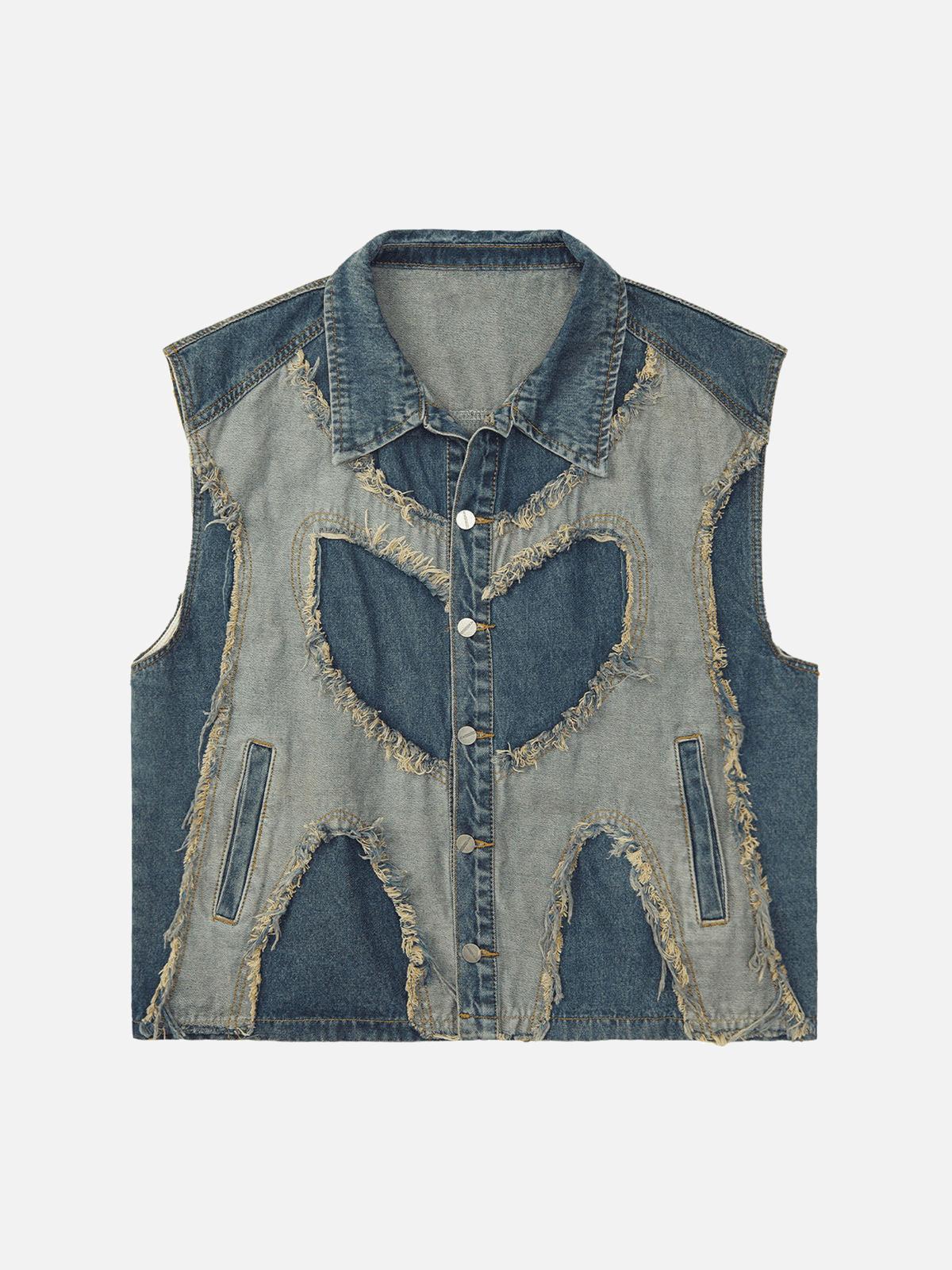 Concert Outfit Contrast Denim Heart Stitching Street Rap Vest Concert Outfit Contrast Denim Heart Stitching Street Rap Vest