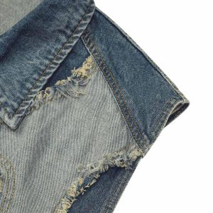 Concert Outfit Contrast Denim Heart Stitching Street Rap Vest