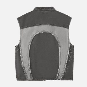 Concert Outfit Contrast Denim Heart Stitching Street Rap Vest