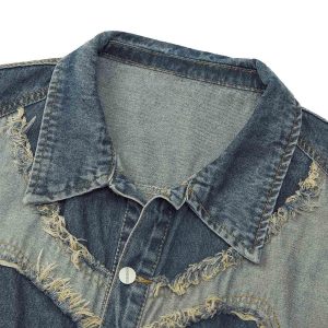 Concert Outfit Contrast Denim Heart Stitching Street Rap Vest