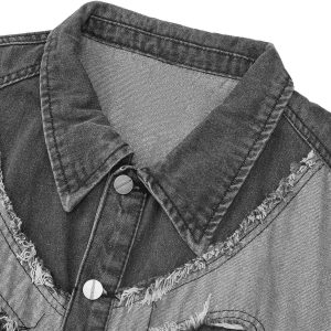 Concert Outfit Contrast Denim Heart Stitching Street Rap Vest