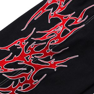Concert Outfit Contrast Flame Embroidered Baggy Jeans