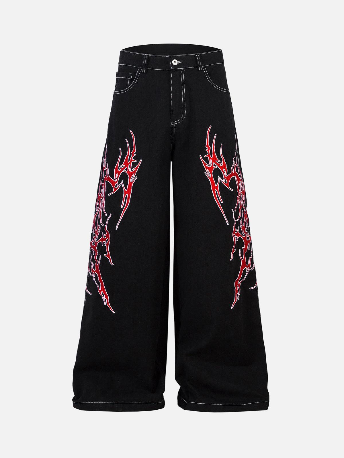 Concert Outfit Contrast Flame Embroidered Baggy Jeans Concert Outfit Contrast Flame Embroidered Baggy Jeans