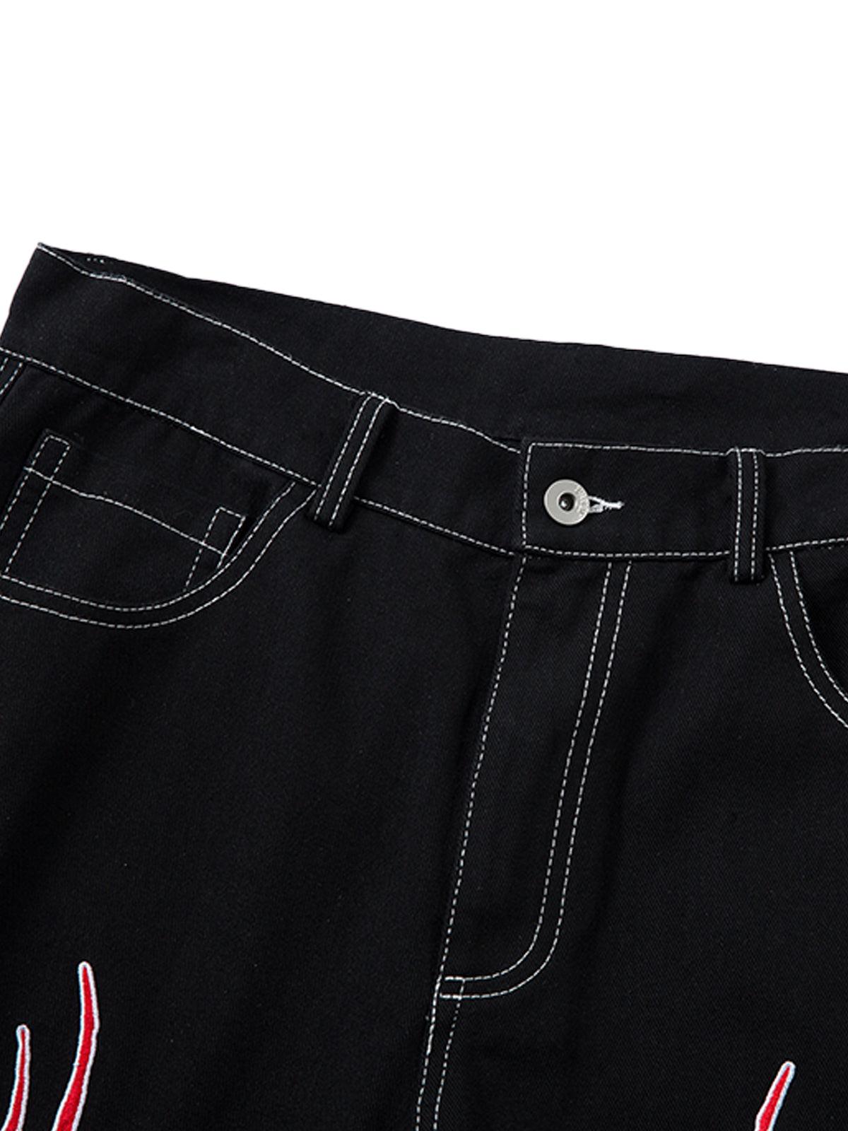 Concert Outfit Contrast Flame Embroidered Baggy Jeans Concert Outfit Contrast Flame Embroidered Baggy Jeans