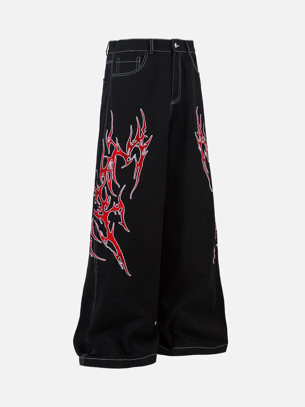 Concert Outfit Contrast Flame Embroidered Baggy Jeans Concert Outfit Contrast Flame Embroidered Baggy Jeans