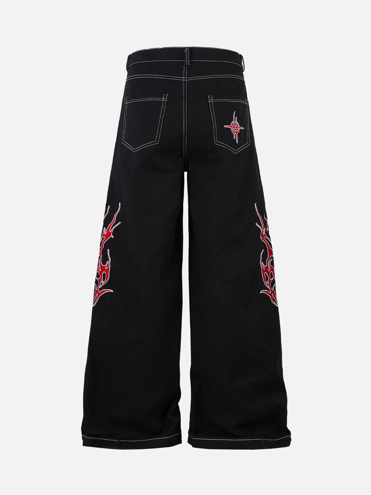 Concert Outfit Contrast Flame Embroidered Baggy Jeans Concert Outfit Contrast Flame Embroidered Baggy Jeans