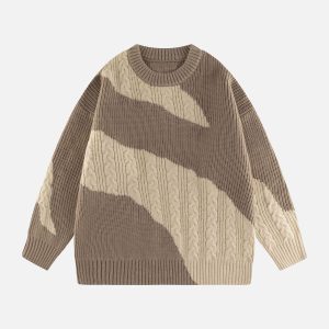 Concert Outfit Contrast Irregular Design Knit Sweater