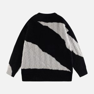 Concert Outfit Contrast Irregular Design Knit Sweater