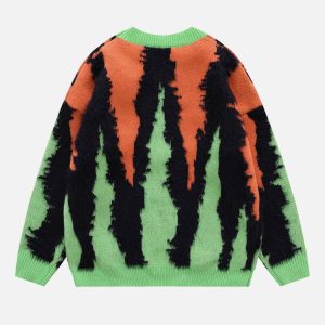 Concert Outfit Contrast Zebra Plush Print Sweater