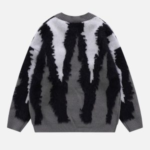Concert Outfit Contrast Zebra Plush Print Sweater
