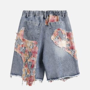Concert Outfit Craftsmanship Ripped Floral Denim Shorts