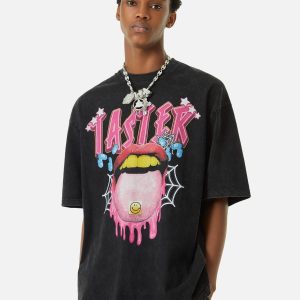 Concert Outfit Creative Fun Big Tongue Print T-Shirt
