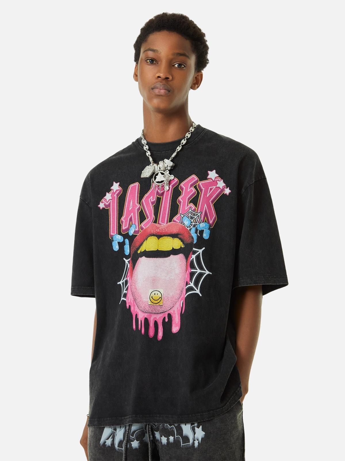 Concert Outfit Creative Fun Big Tongue Print T-Shirt Concert Outfit Creative Fun Big Tongue Print T-Shirt