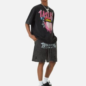 Concert Outfit Creative Fun Big Tongue Print T-Shirt