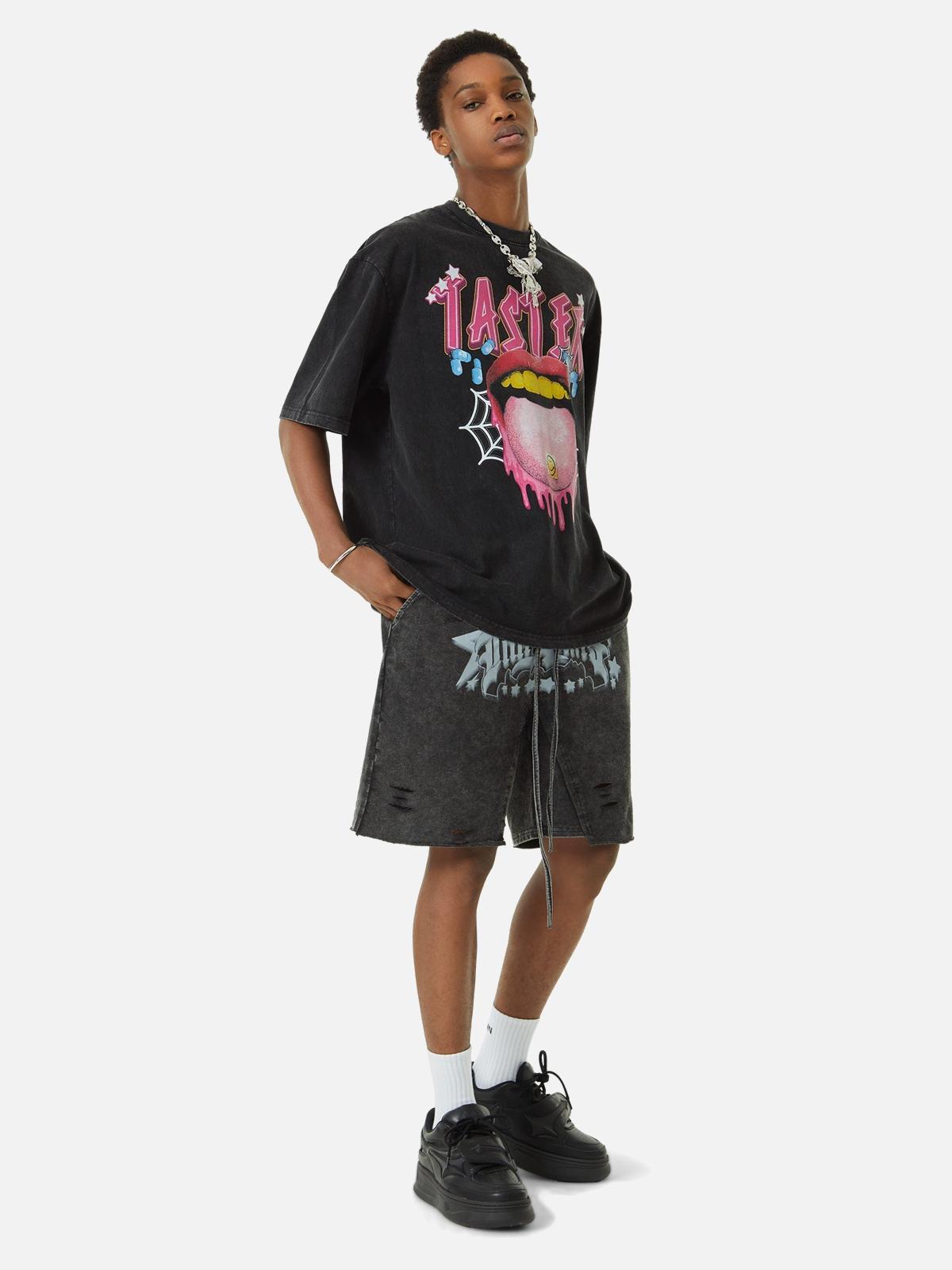 Concert Outfit Creative Fun Big Tongue Print T-Shirt Concert Outfit Creative Fun Big Tongue Print T-Shirt