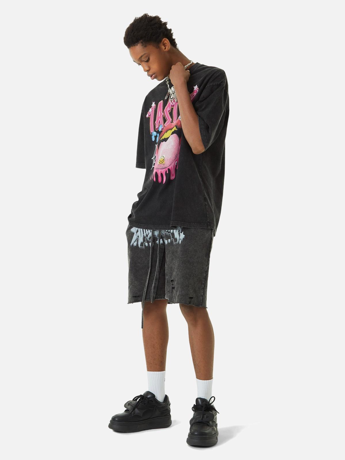 Concert Outfit Creative Fun Big Tongue Print T-Shirt Concert Outfit Creative Fun Big Tongue Print T-Shirt